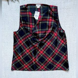 NWT J.Crew Plaid Cowl-neck Blouse
